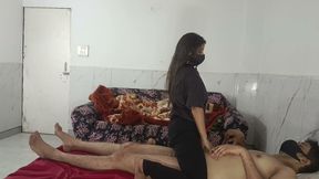 Miss Mahi sucked a customer's cock at her massage center and gave him a pussy