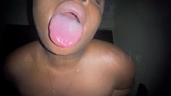 Sexy chubby city girl spends her night giving spit dripping blow job