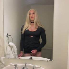 Blonde Crossdresser Jerking Off