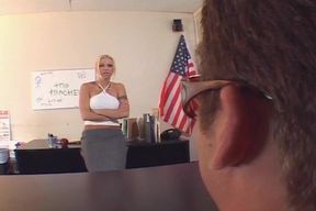 Sexy Big Boobed Blonde Teacher Fucks Student on the Desk