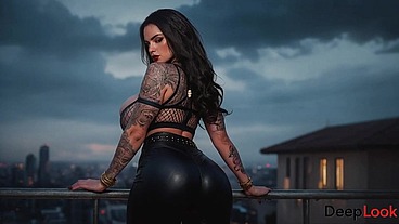 An attractive woman with huge breasts was spotted masturbating on the roof and got fucked [AI]