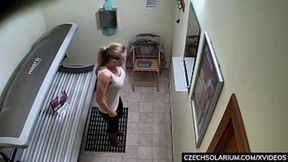 Busty Teacher Plays in Public Solarium