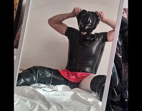 Latex Sissy Melts His Brain in Chastity