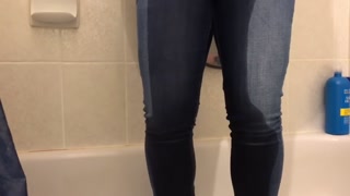 Girl pees pants then cums