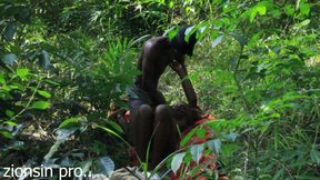 African lovers in bush fucking