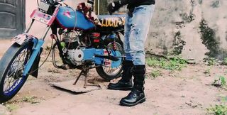Standing Sex on a Bike - Petite Biker Gangster Fuck Her Man in Public Garage