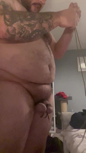 Very Tight Cock and Ball Bondage with 3 Sets of Nipple Clamps on at the Same Time