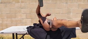 Backyard Baby Oil Table Top Cumshot