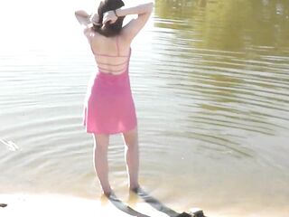 Solo Marvelous cute beauty Assol sunbathes on river bank on wild beach in suit out of pants and stripped in public Outdoors Outside Flawless booty. Hairless cunt. Stripped cutie Public. Doggystyle Doggystyle