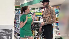 Brazilian babe with a shapely ass gets fucked by an inked-up stud