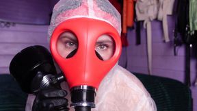 Play with myself in gasmask and disposable coverall