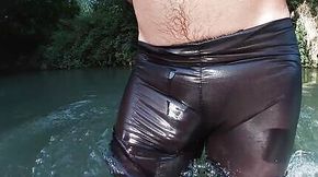 Jerking off in a public river untill I drop a massive cumshot in my see thru leggings