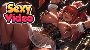 Cute Demon women bounce boobs, Ai animation