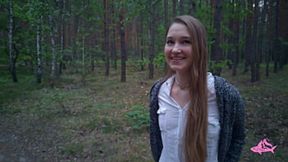 Sexy nympho gets face-fucked by massive cumshot in filthy forest escapade