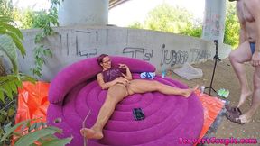 mouth fucking and long pussy fucking outdoor - he is fingering my ass while i suck his cock very sloppy