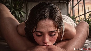 A cute girl booked a photo shoot at the greenhouse; I tried to be very professional and ethical, but she seduced me and gave me a blowjob [AI]
