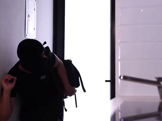 Stranger enters abode thinking that babe was alone and finds a large-assed brunette hair