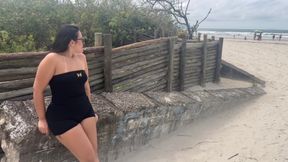 On the Beach in a Thong Bikini Showing My Big Ass