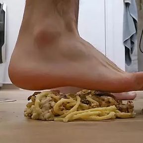 Smashing Pasta Carbonara With My Big Feet