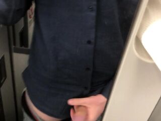 Large rod jerked off in airplane crap-house