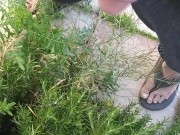 Norwegian Daddy Taking A Long Fat Dick Piss In A Outside Bush In Sandals