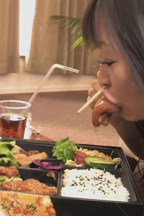 Beautiful Japanese girl with long hair masturbates with a vibrator