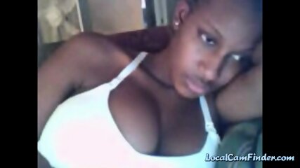 Busty ebony chick on webcam
