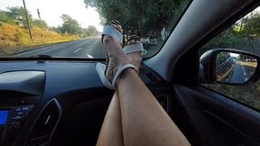 Horny Mature Mom with High Heels and Sexy Legs in the Car in the Morning on the Way to the Office