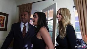 Cougar Wife talk to Cheating Interracial Fuck with Big Black Cock Stranger by her best Friend when husband is away