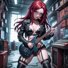Sexy Anime Redhead Plays Metal Guitar AI Music Video