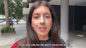 I love to Walking Covered in Cum ! Please Cum on my Face! - Cumwalk on Street