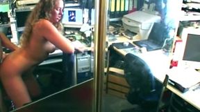Curly Brunette Rides Hard on Office Chair