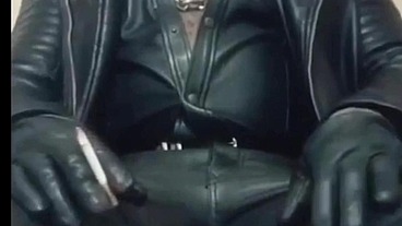 Black Full Leather Gear Smoke, Cock Stroke & Cum