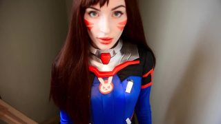 D.Va cosplayer sucks off a dildo