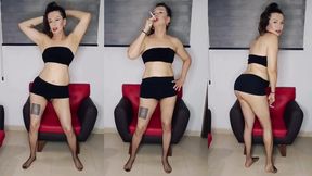 Trans milf smokes while dancing