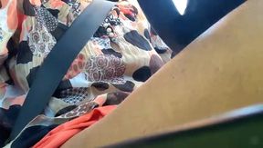 Horny Mature Wife Flashes and Rubs Her Wet Pussy in the Car in Public
