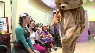 Dancing Bear dude gets to enjoy a bunch of slutty mouths