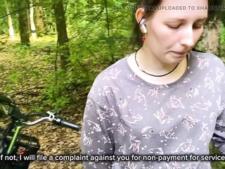 Dumb Brunette Broke Her Bike in the Woods & Pay with Her Snatch for the Repair! Doggy style Bang