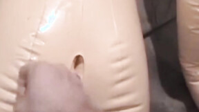Kinky gay perv jacks off to a male sex doll