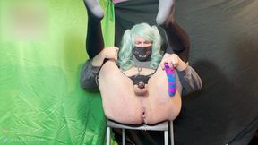 Dumb sissy gets wet and sloppy with toys while watching porn