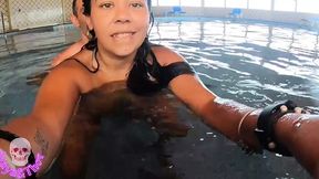 Chubby stripper shakes her big butt in the pool as hot girl-on-girl action unfolds