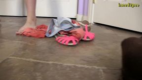 leda lotharia pissing her pants outside bathroom