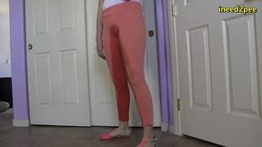 leda lotharia pissing her pants outside bathroom