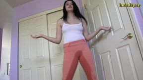 leda lotharia pissing her pants outside bathroom