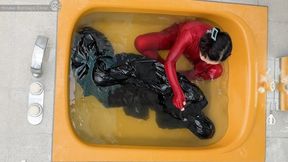 Rubber Vacuum Bondage in the Bath!