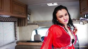 Sexy broad flaunts booty and bust in filthy trailer shag