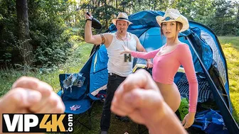 Brunette euro teen takes a bet for outdoor POV sex