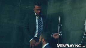 Hector de Silva and Logan Moore steam up and fuck each other in the shower