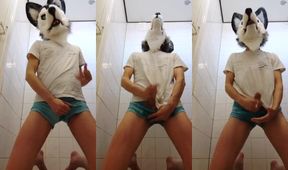 Husky’s soaked furry cumshot wetting his murrsuit
