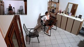 horny secretary masturbates and ends up having sex with a client who was harassing her at the reception